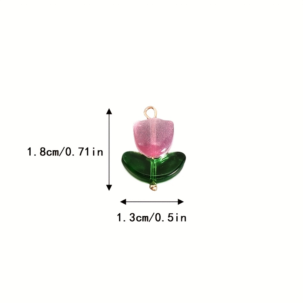 10pcs Glass Tulip Flower Pendants with 3D Leaves Multicolor Necklace Charms